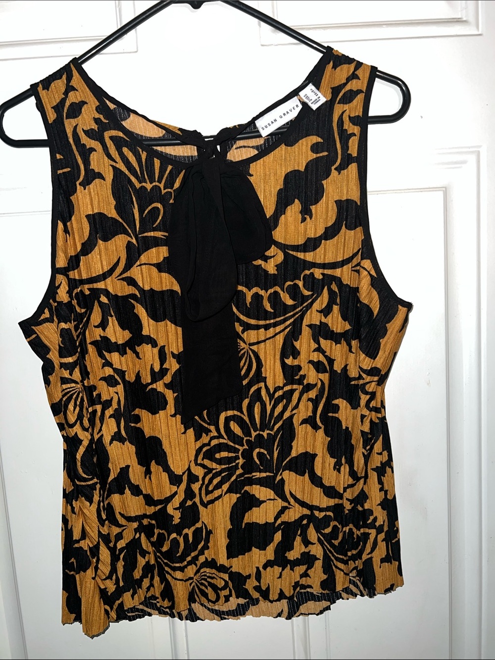 Susan Graver Black and Mustard Floral-Print Sleeveless Pleated Midi Dress